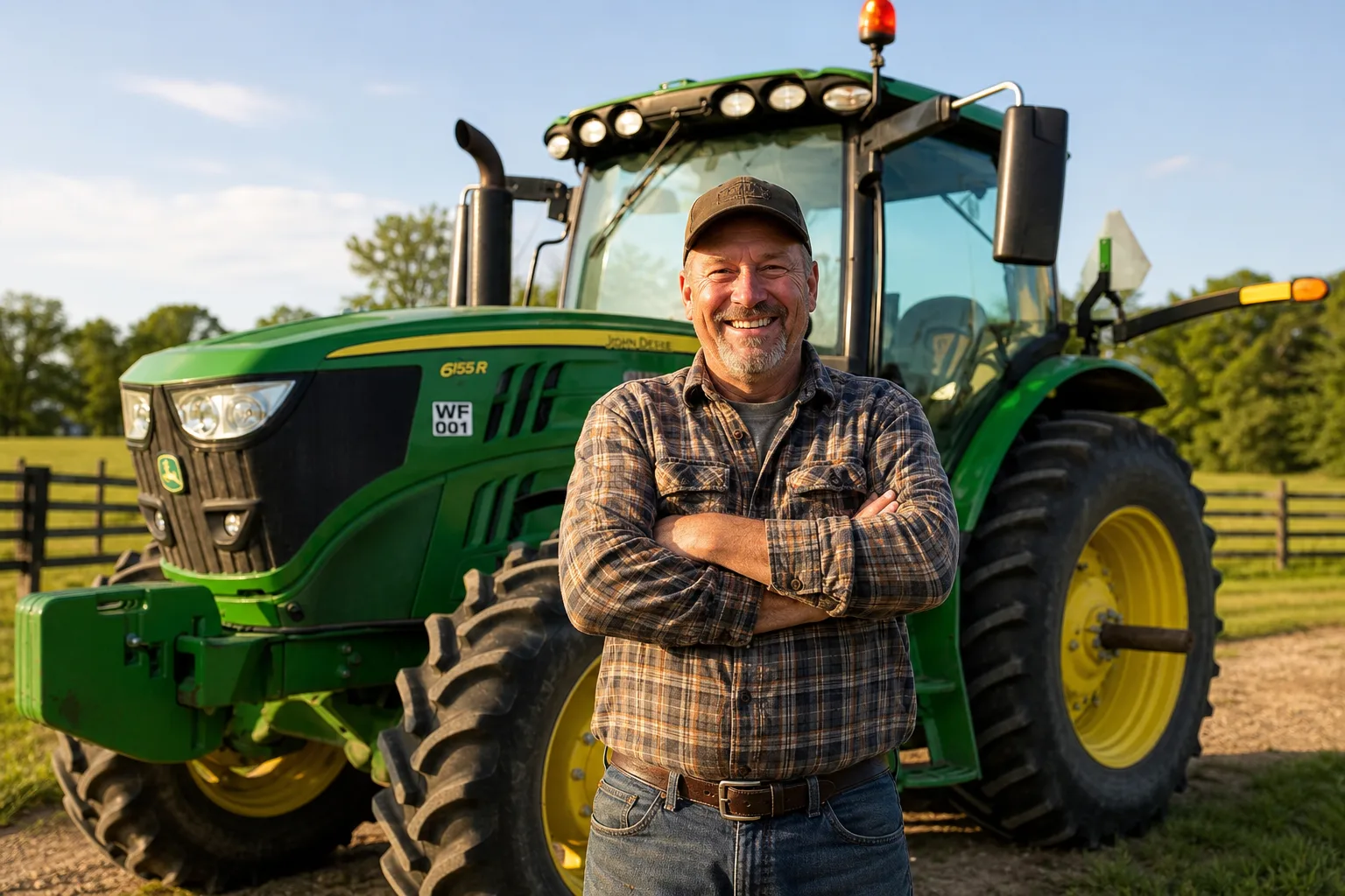 Farmer with John Deere 6155R