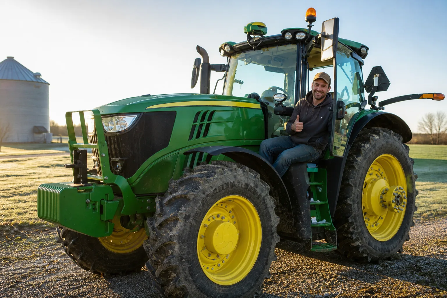 Young Farmer in Cab John Deere 6175R