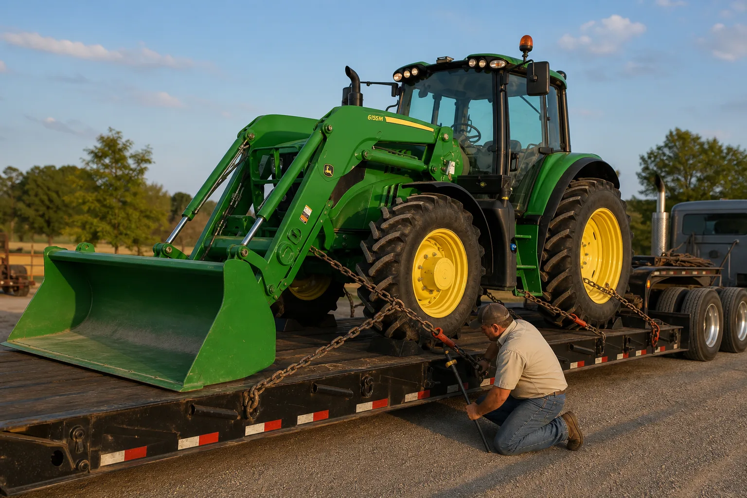 John Deere 6155M Strapped Down
