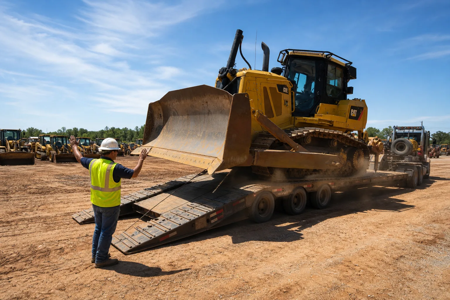Cat D7E Driving up Ramps
